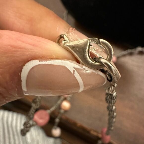 Carolyn Pollack Sterling Silver Rhodochrosite Rhodonite & Pearl Station Necklace - Picture 5 of 6